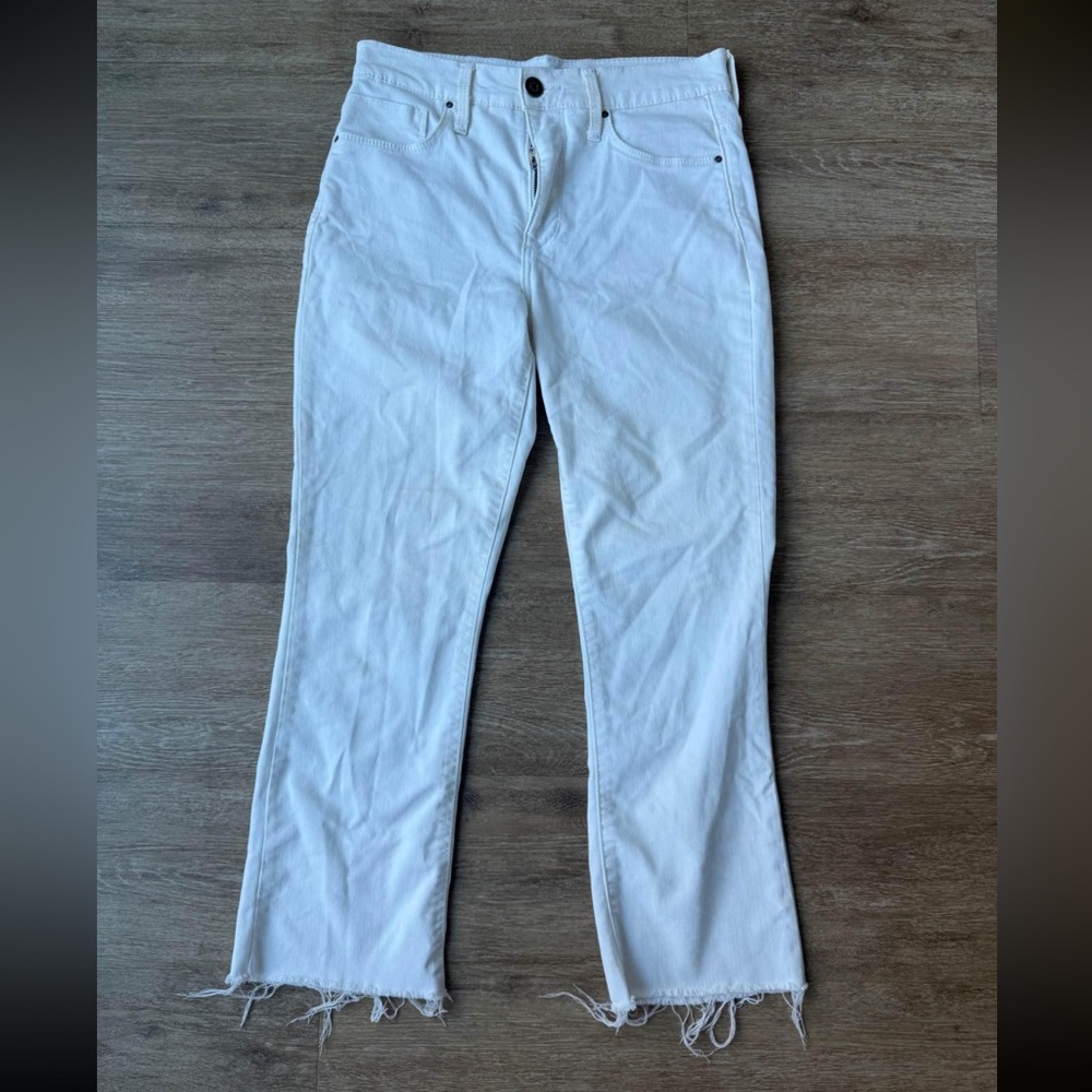 WHETHERLY WOMENS HIGH WAISTED FLARE FRINGE WHITE JEANS WOMEN SIZE 28/6